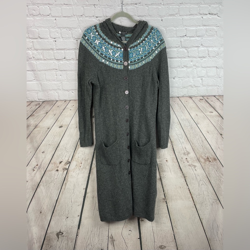 Carole Little Vintage Y2K Size X Fair Isle 100% Lambs Wool Cardigan Duster EUC